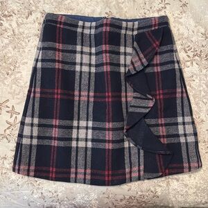 J. Crew Mercantile Navy Blue Plaid Double Serge Ruffle Wool Blend Mini Skirt 2